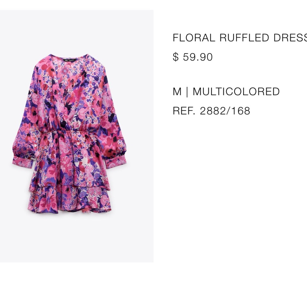 ZARA Floral Ruffled Dress - Pink and Purple